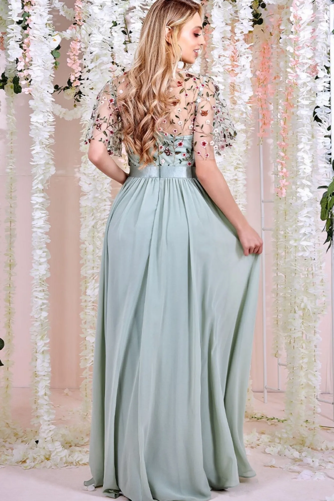 Maxi Dresses^* Embroidered Top Flutter Sleeve Maxi Sagegreen