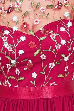 Maxi Dresses^* Embroidered Top Flutter Sleeve Maxi Burgundy