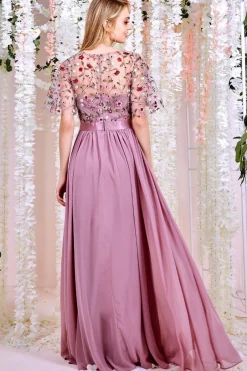 Maxi Dresses^* Embroidered Top Flutter Sleeve Maxi Rosepink
