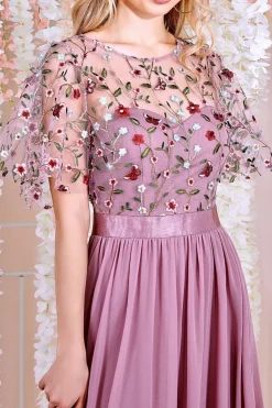 Maxi Dresses^* Embroidered Top Flutter Sleeve Maxi Rosepink