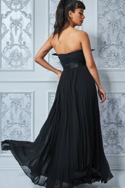 Maxi Dresses^* Feather Off The Shoulder Pleated Evening Black