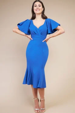 Midi Dresses^* Flared Sleeve Front Wrap Midi Dress - Royal Blue Royalblue