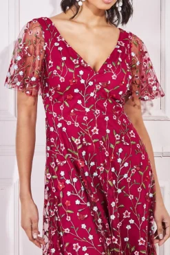Maxi Dresses^* Flutter Sleeve Floral Embroidered Maxi Burgundy
