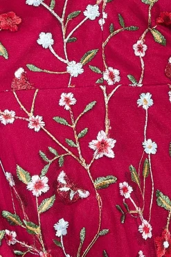 Maxi Dresses^* Flutter Sleeve Floral Embroidered Maxi Burgundy