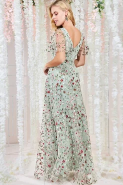 Maxi Dresses^* Flutter Sleeve Floral Embroidered Maxi Sagegreen