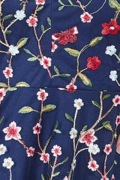 Maxi Dresses^* Flutter Sleeve Floral Embroidered Maxi Navy