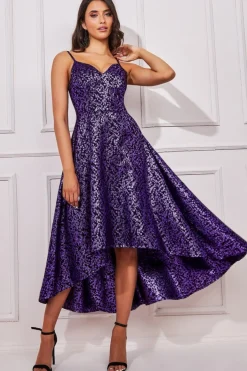 Midi Dresses^* Foil Jacquard Sleeveless High Low Midi Purple