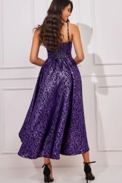 Midi Dresses^* Foil Jacquard Sleeveless High Low Midi Purple