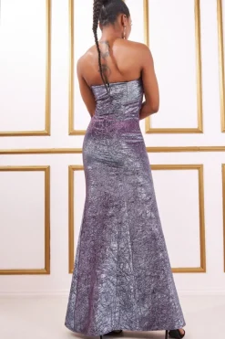 Maxi Dresses^* Foil Print Corset Bardot Maxi Dress Silver