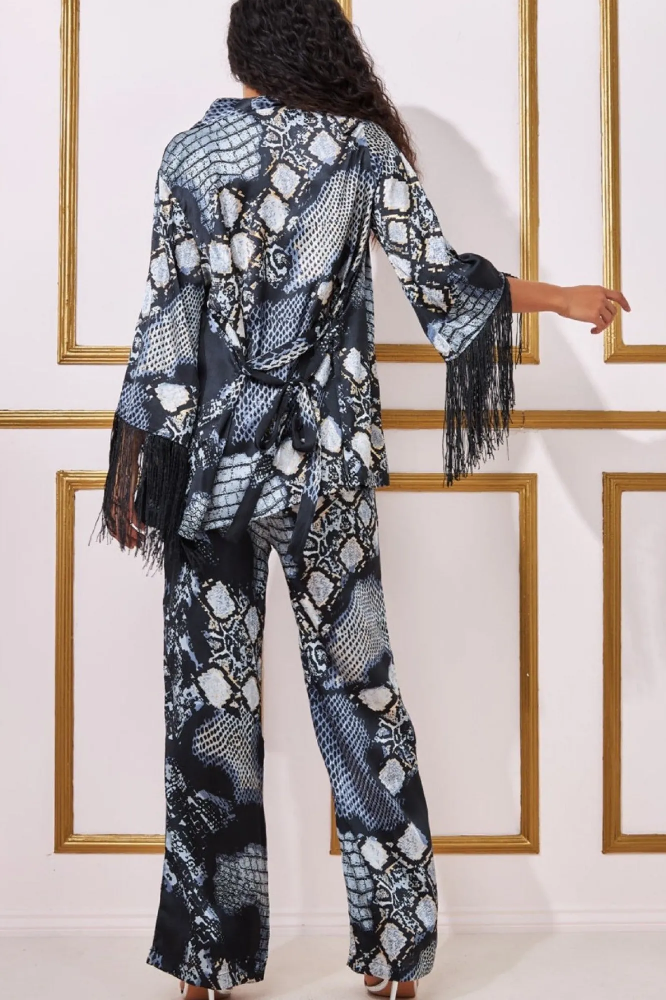 Trousers^* Foil Print Wide Leg Trousers Black