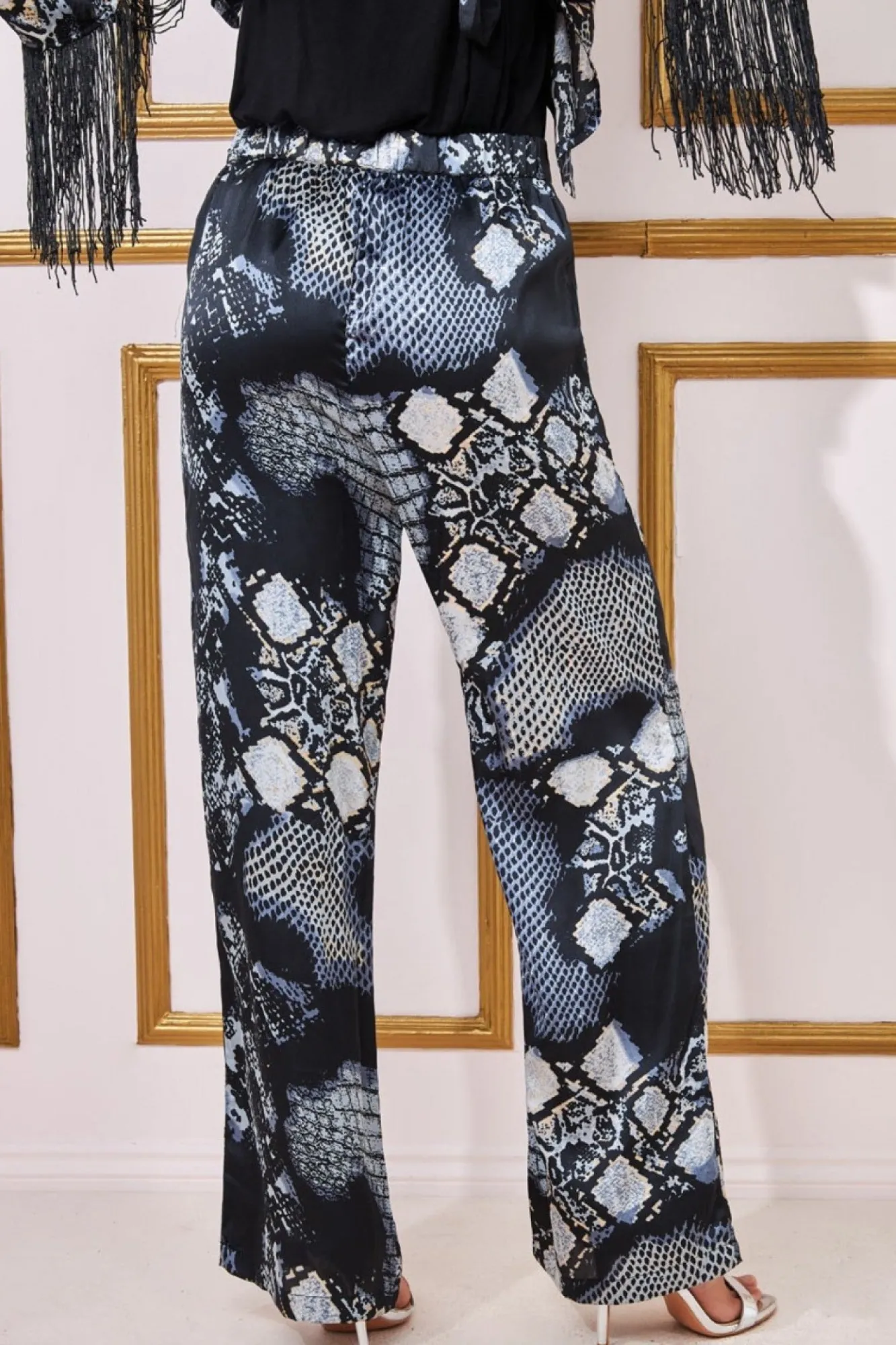 Trousers^* Foil Print Wide Leg Trousers Black