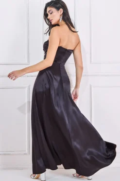 Maxi Dresses^* Front Split Satin Bandeau Maxi Black