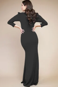 Maxi Dresses^* Front Wrap Pleated Scuba Maxi Dress Black