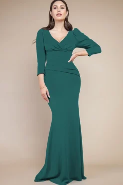 Maxi Dresses^* Front Wrap Pleated Scuba Maxi Dress Emerald Green