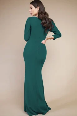 Maxi Dresses^* Front Wrap Pleated Scuba Maxi Dress Emerald Green