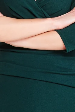 Midi Dresses^* Front Wrap Pleated Scuba Midi Dress Green Emerald