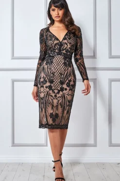Midi Dresses^* Full Sleeve Sequin Midi Dress Black