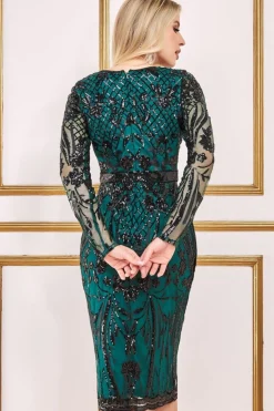 Midi Dresses^* Full Sleeve Sequin Midi Dress Green Emerald