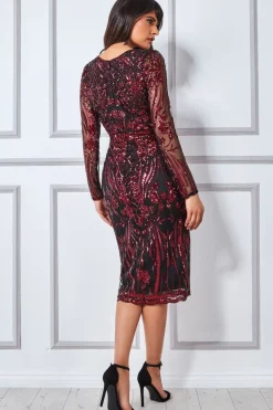 Midi Dresses^* Full Sleeve Sequin Midi Dress Wine