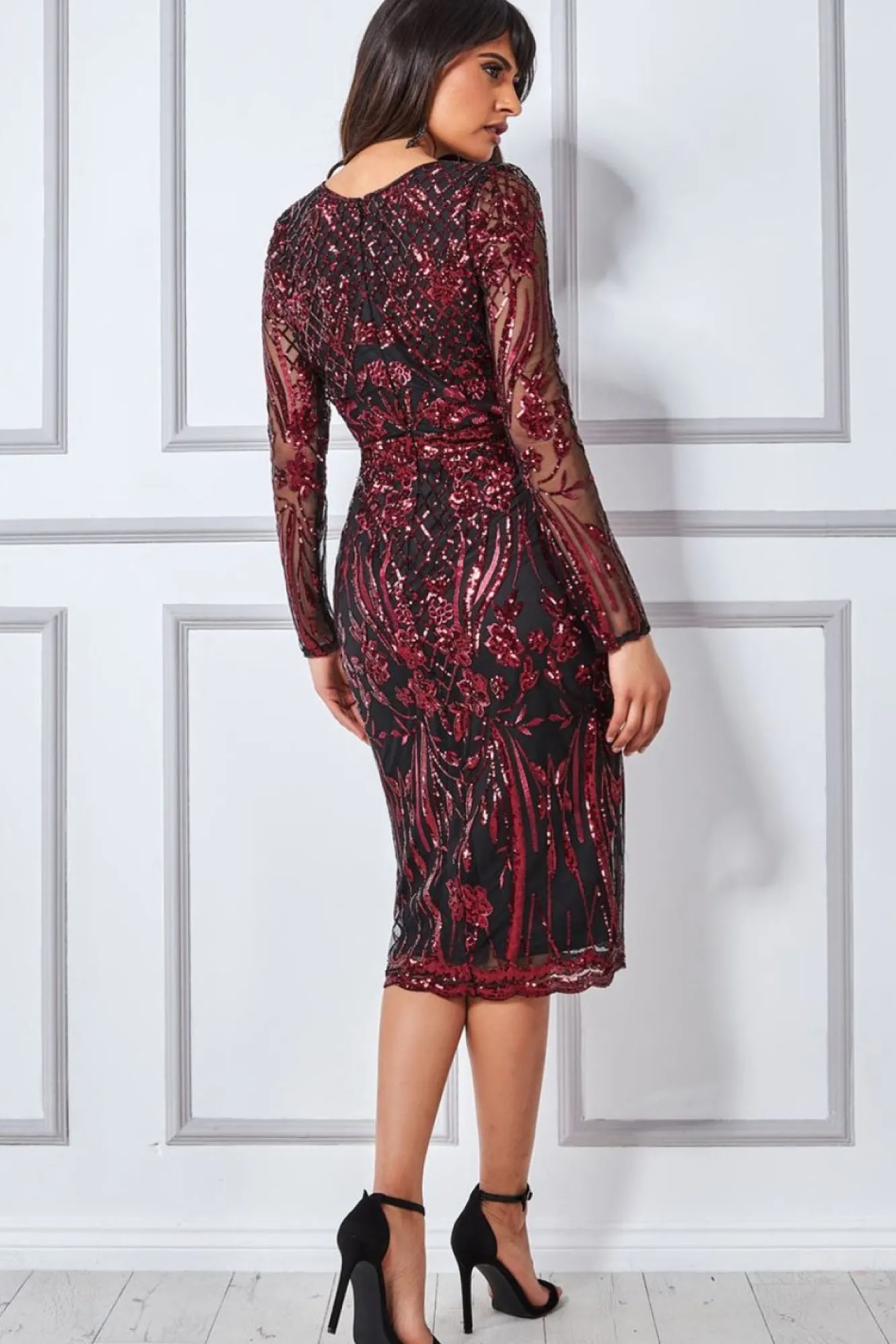 Midi Dresses^* Full Sleeve Sequin Midi Dress Wine