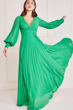 Maxi Dresses^* Fully Pleated Chiffon Maxi Dress Green