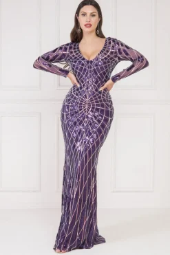 Maxi Dresses^* Geo Sequin Long Sleeve Maxi Dress Purple