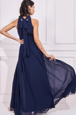 Maxi Dresses^* Halterneck Chiffon Maxi With Thigh Split Navy