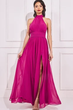 Maxi Dresses^* Halterneck Chiffon Maxi With Thigh Split Magenta