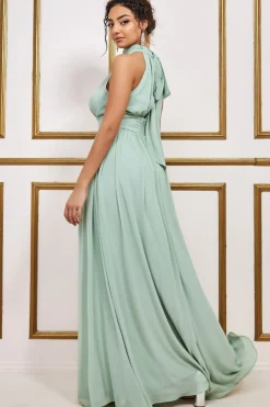 Maxi Dresses^* Halterneck Chiffon Maxi With Thigh Split - Lightgreen Light Green