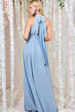 Maxi Dresses^* Halterneck Chiffon Maxi With Thigh Split Duskyblue