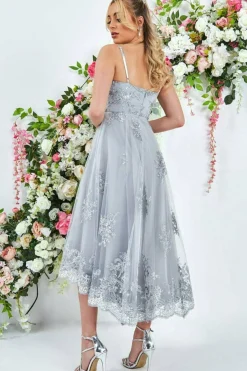 Midi Dresses^* High Low Scalloped Midi Dress Silver