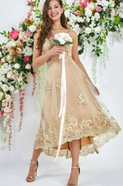 Midi Dresses^* High Low Scalloped Midi Dress Gold