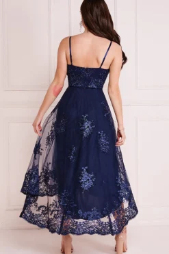 Midi Dresses^* High Low Scalloped Midi Dress Navy