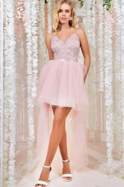 Midi Dresses^* High Low Tulle Midi With Lace Bodice Blush