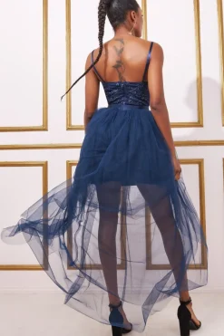 Midi Dresses^* High Low Tulle Midi With Lace Bodice Navy