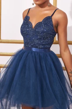 Midi Dresses^* High Low Tulle Midi With Lace Bodice Navy