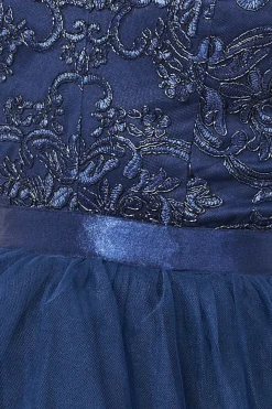 Midi Dresses^* High Low Tulle Midi With Lace Bodice Navy
