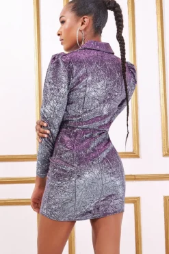 Mini Dresses^* Iridescent Foil Print Blazer Mini Dress Silver
