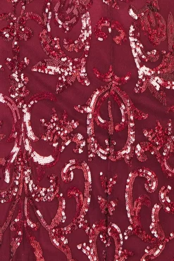 Maxi Dresses^* Iridescent Sequin Maxi With Front Split Burgundy