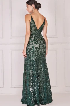 Maxi Dresses^* Iridescent Sequin Maxi With Front Split Emerald