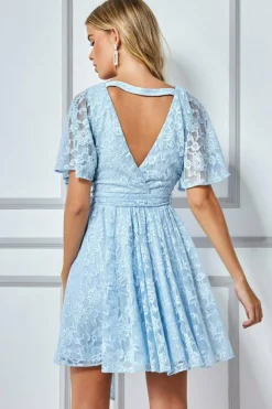 Mini Dresses^* Lace Kimono Wrap Skater Mini Dress - Powder Blue Powderblue