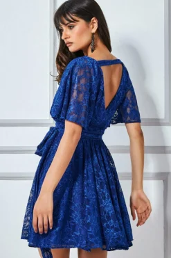 Mini Dresses^* Lace Kimono Wrap Skater Mini Dress - Royal Blue Royalblue