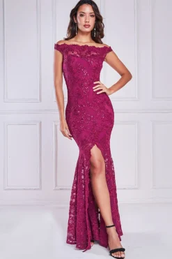 Maxi Dresses^* Lace Scallop Edge Mermaid Maxi Burgundy