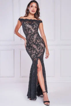 Maxi Dresses^* Lace Scallop Edge Mermaid Maxi Black