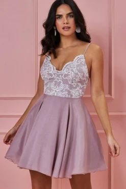Mini Dresses^* Lace Skater Mini With Spaghetti Straps Blush