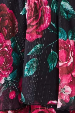 Midi Dresses^* Layered Floral Midi Flutter Sleeves Blackfloral