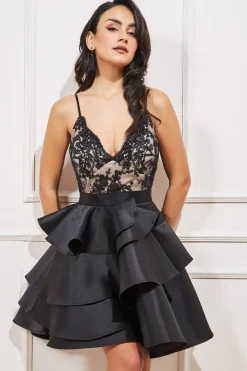 Midi Dresses^* Layered Frilled Midi Dress Black