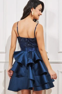 Midi Dresses^* Layered Frilled Midi Dress Navy