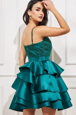 Midi Dresses^* Layered Frilled Midi Dress Green Emerald