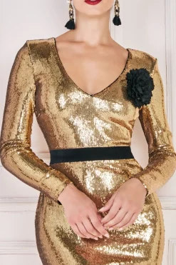 Maxi Dresses^* Liquid Sequin Corsage Maxi Gold